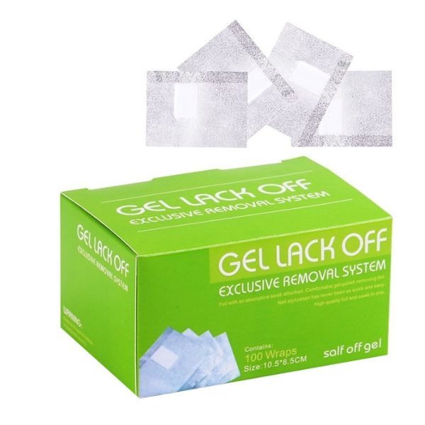 Pakke med 100 stk Gelpolish Remover Wraps i folie, GNB